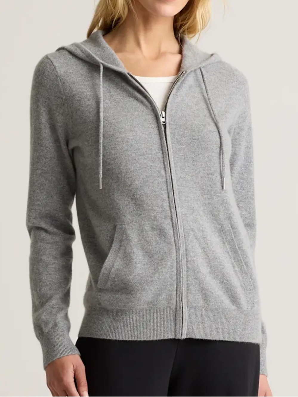 Quince Light Gray Zip-Up Cashmere Blend Hoodie M